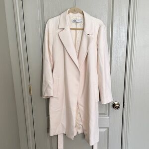 Zara Off-White Belted Coat - cream/ivory, midi